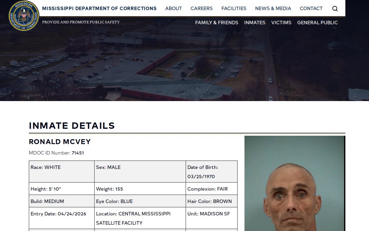 MDOC detail example showing a tentative release date for Winston County search context