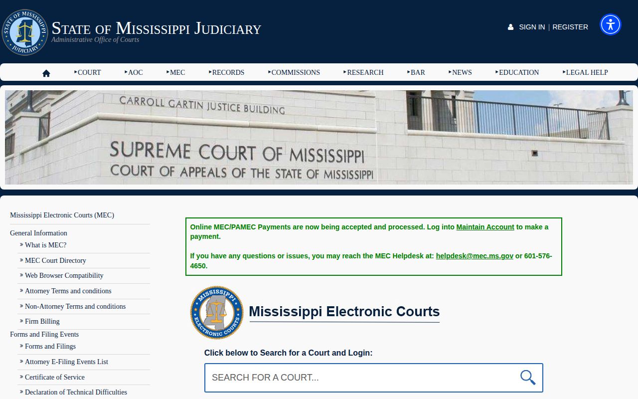 Mississippi Electronic Courts access for Winston County release records