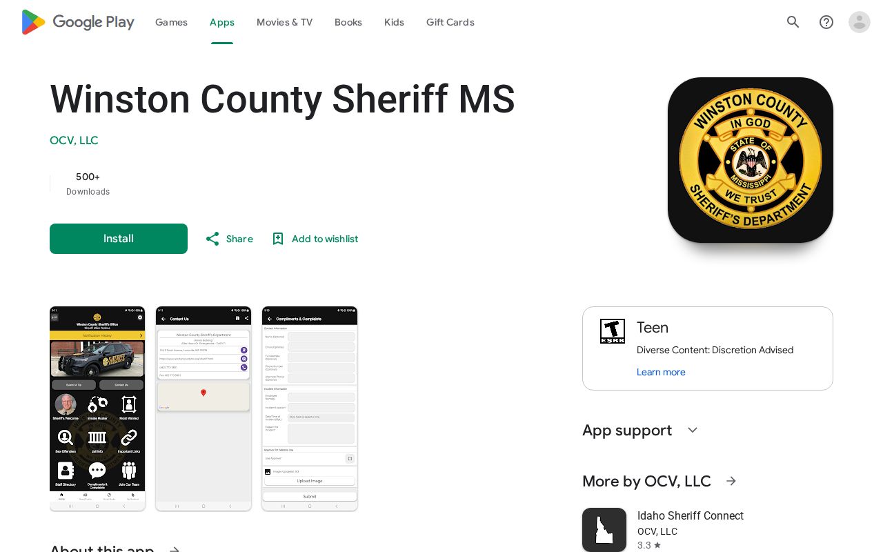Official Winston County sheriff app listing checked for release mugshot features